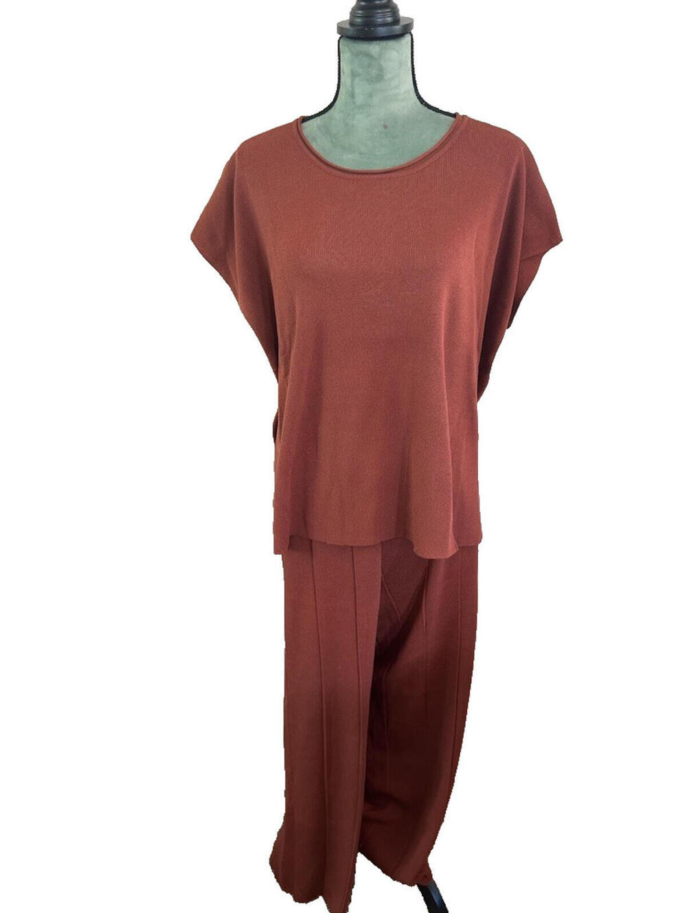 Plus Size 2-Piece Lounge Set Knit Top and Wide Leg Pants by Daisy in Rust/Mocha